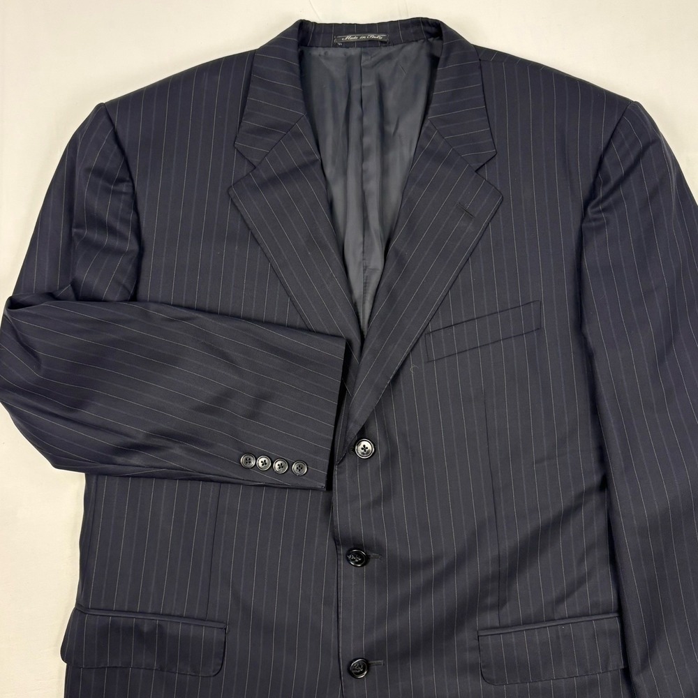 Corneliani Sport Coat 140s Extrafine Wool 46R Navy w/Gray/Blue Pinstripes EUC